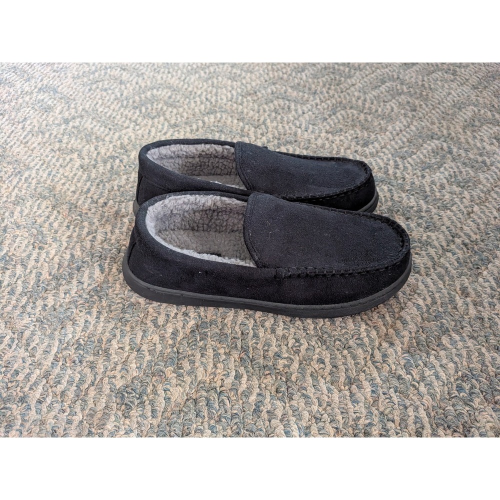 Dockers Mens Moccasin Slippers Black Faux Suede Fleece Lined House Shoes Size 9
